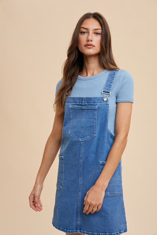 Wide Strap Denim Overall Dress with Pockets - Wildflower Hippies