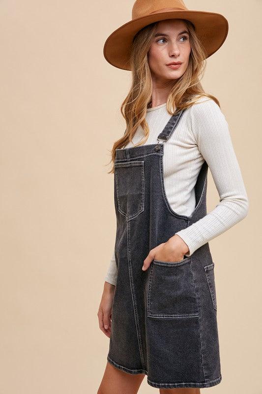Wide Strap Denim Overall Dress with Pockets - Wildflower Hippies