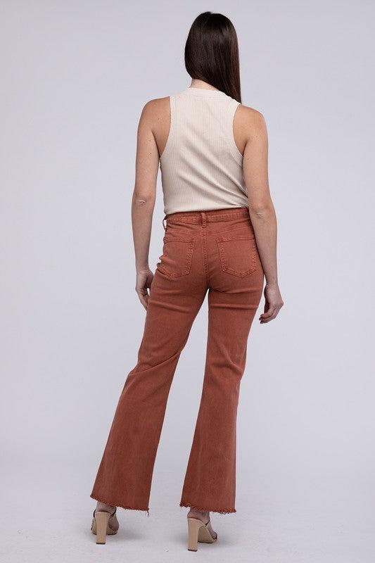 Zenana Acid Washed Frayed Cutoff Hem Straight Wide Pants - Wildflower Hippies