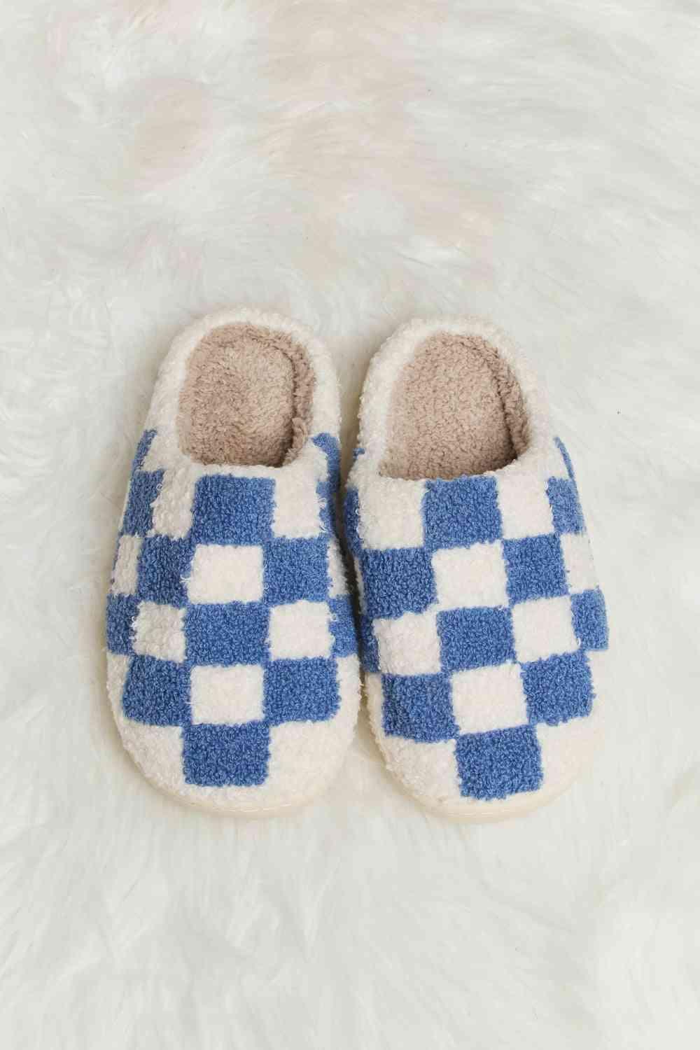 Checkered Print Plush Slide Slippers - Wildflower Hippies