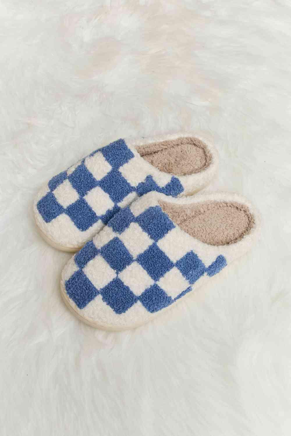 Checkered Print Plush Slide Slippers - Wildflower Hippies