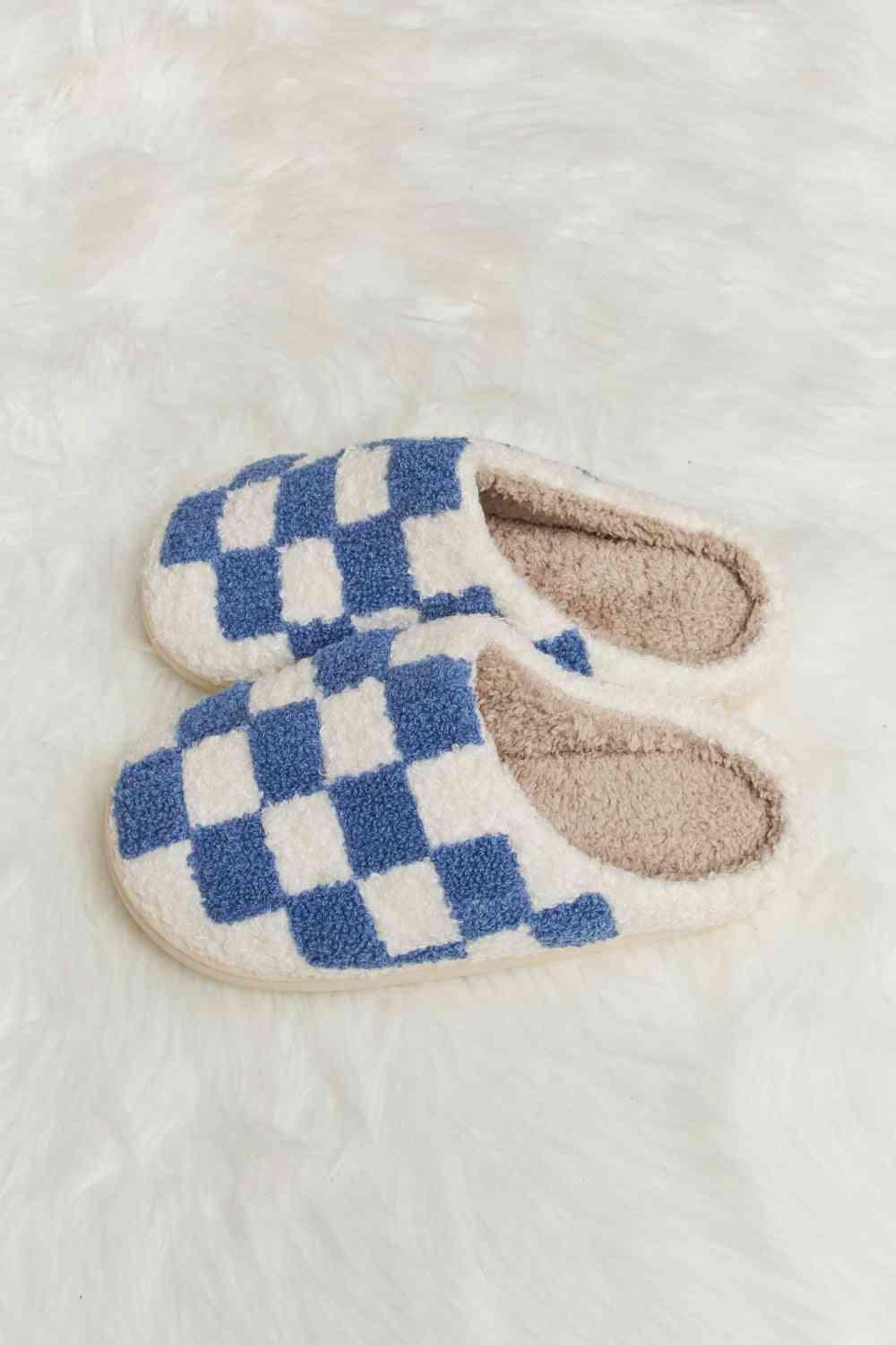 Checkered Print Plush Slide Slippers - Wildflower Hippies