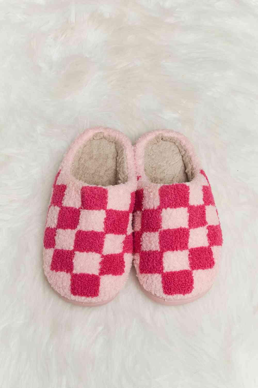 Checkered Print Plush Slide Slippers - Wildflower Hippies