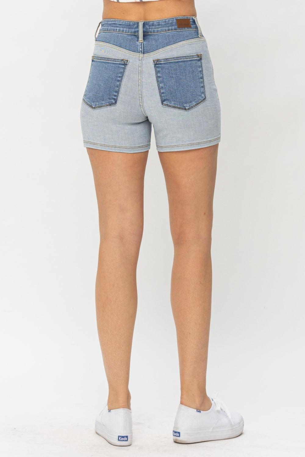 Judy Blue Full Size Color Block Denim Shorts - Wildflower Hippies