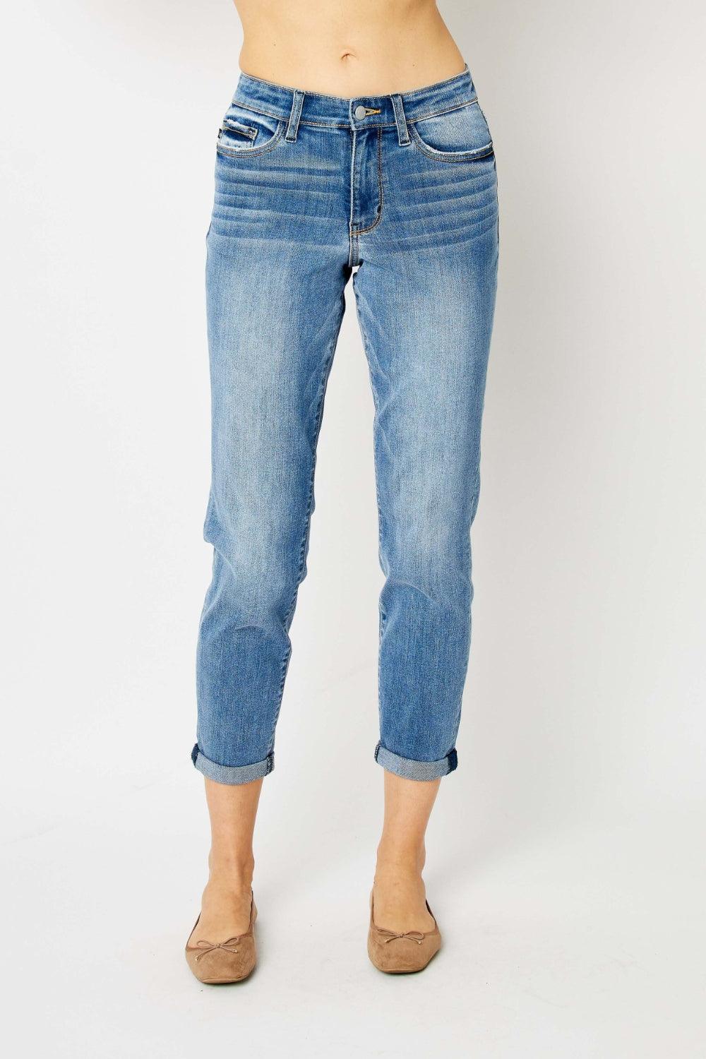Judy Blue Full Size Cuffed Hem Slim Jeans - Wildflower Hippies