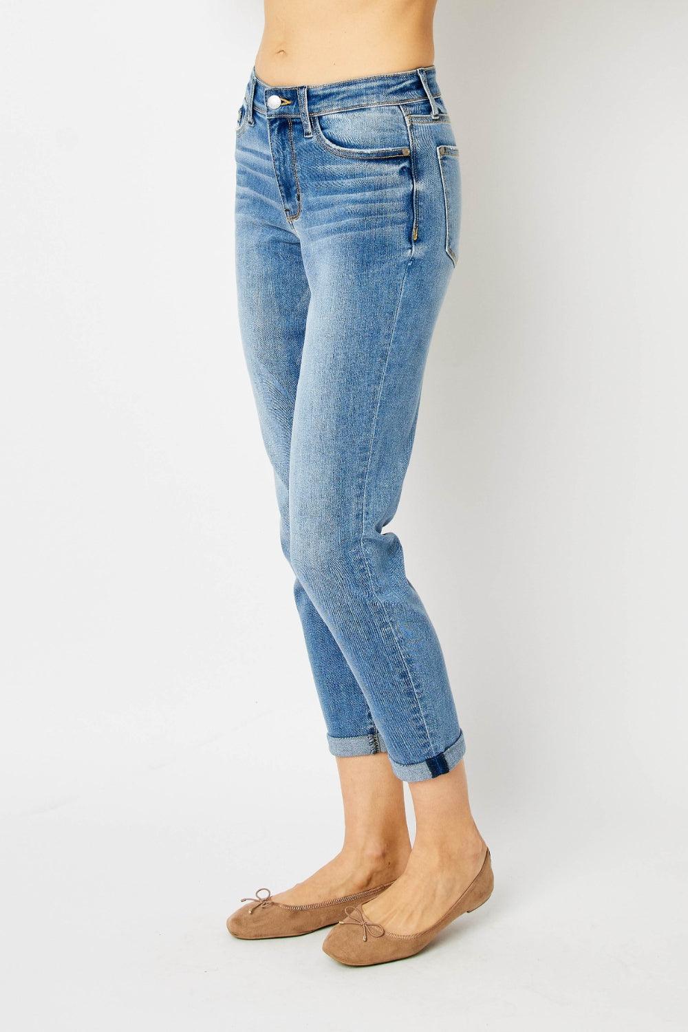 Judy Blue Full Size Cuffed Hem Slim Jeans - Wildflower Hippies
