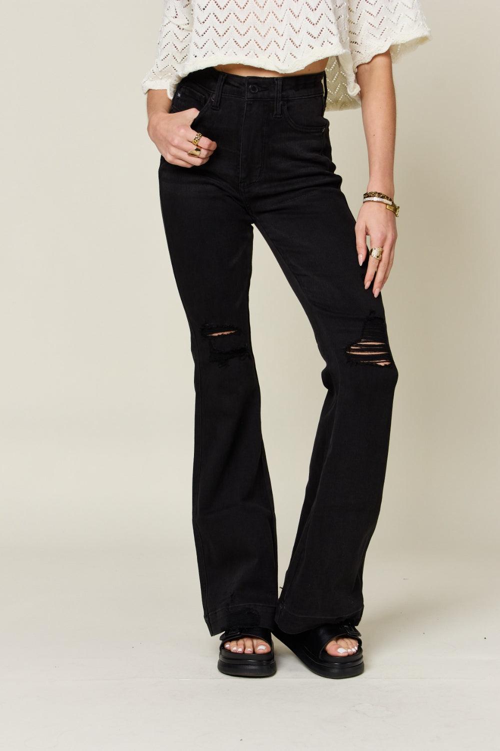 Judy Blue Full Size High Waist Distressed Flare Jeans - Wildflower Hippies