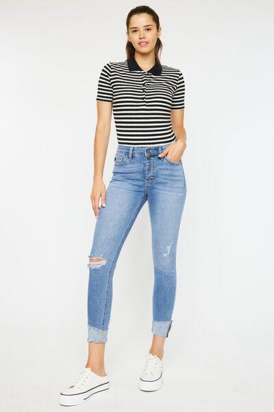 Kancan Distressed Cat's Whiskers Button Fly Jeans - Wildflower Hippies