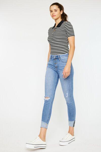 Kancan Distressed Cat's Whiskers Button Fly Jeans - Wildflower Hippies