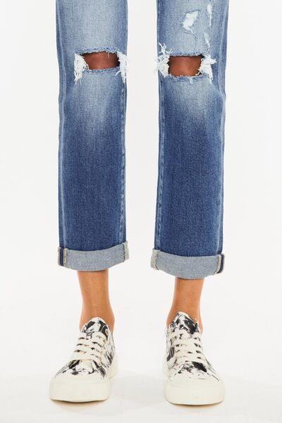 Kancan High Waist Distressed Hem Detail Cropped Straight Jeans - Wildflower Hippies