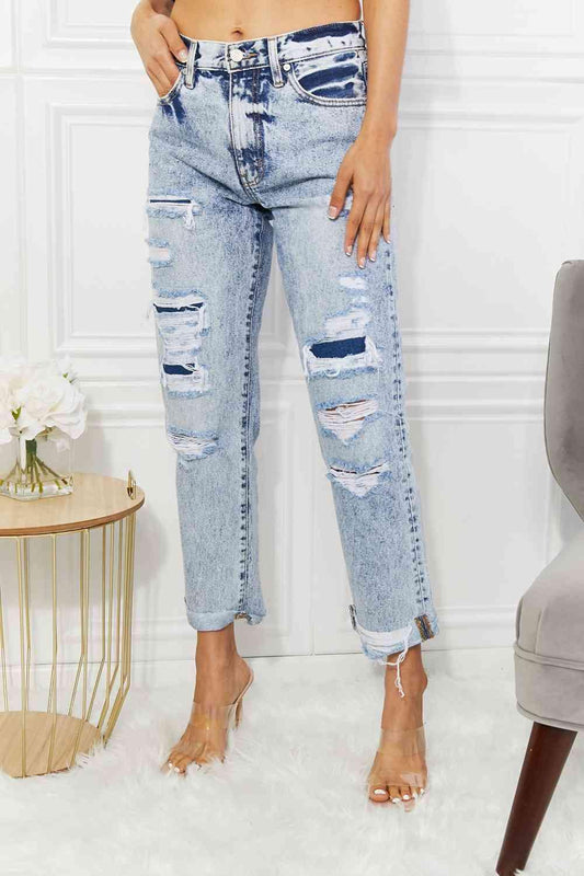 Kancan Kendra High Rise Distressed Straight Jeans - Wildflower Hippies
