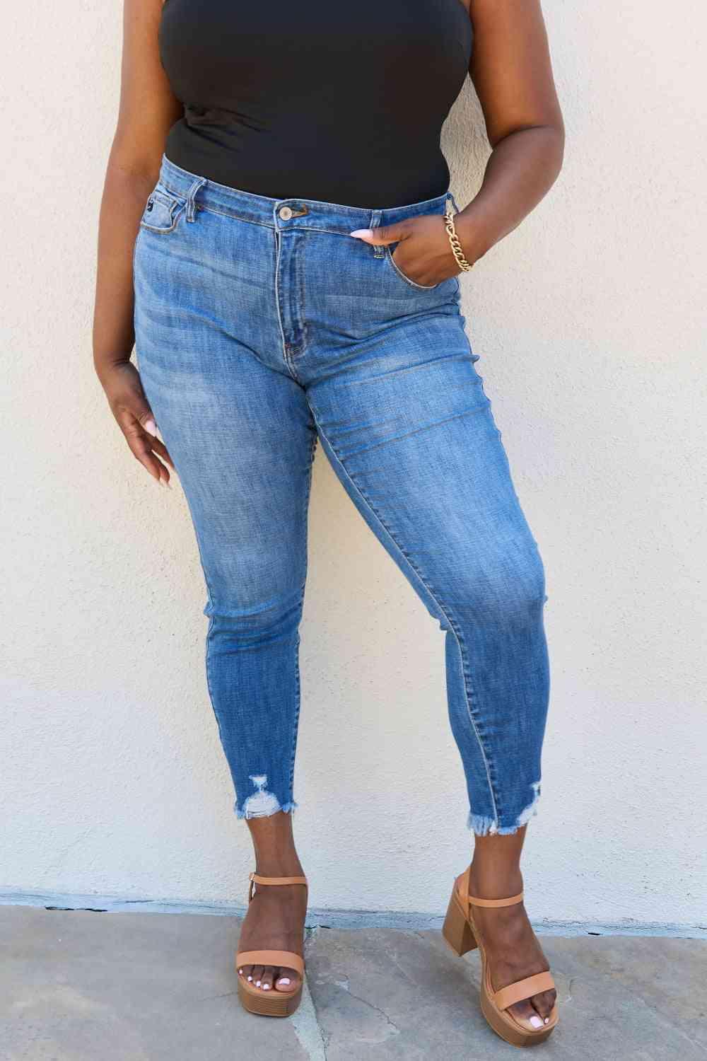 Kancan Lindsay Full Size Raw Hem High Rise Skinny Jeans - Wildflower Hippies