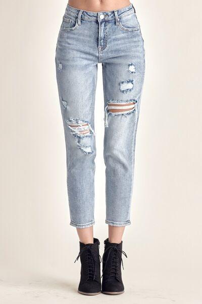 RISEN Distressed Slim Cropped Jeans - Wildflower Hippies
