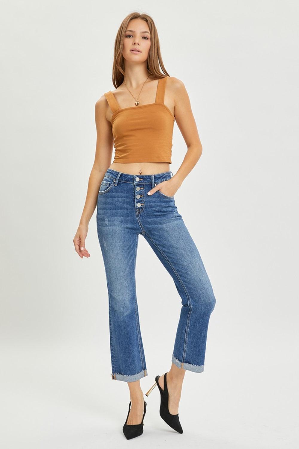 RISEN Full Size Button Fly Cropped Bootcut Jeans - Wildflower Hippies