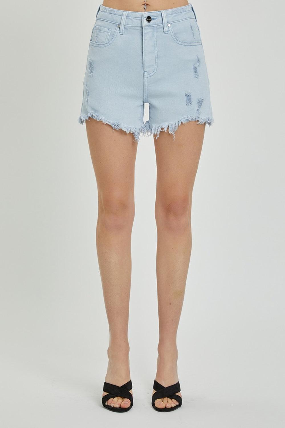 RISEN Full Size High Rise Distressed Detail Denim Shorts - Wildflower Hippies