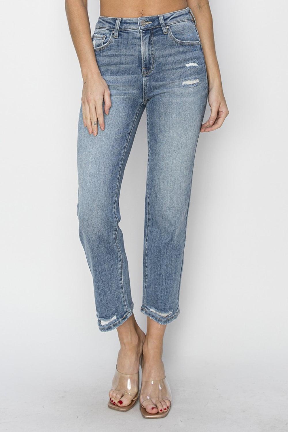 RISEN Full Size High Waist Distressed Cropped Jeans - Wildflower Hippies