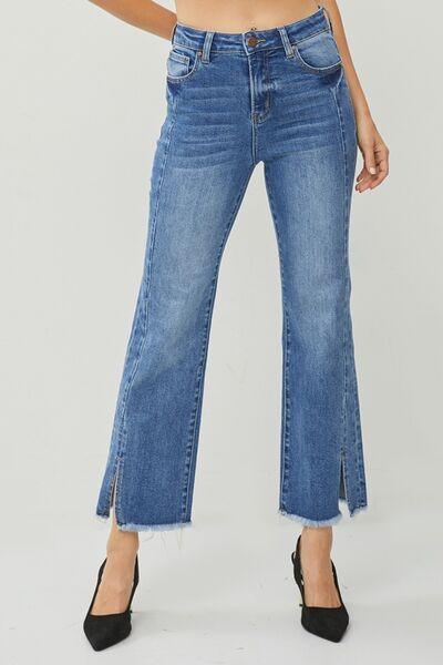 RISEN High Waist Raw Hem Slit Straight Jeans - Wildflower Hippies