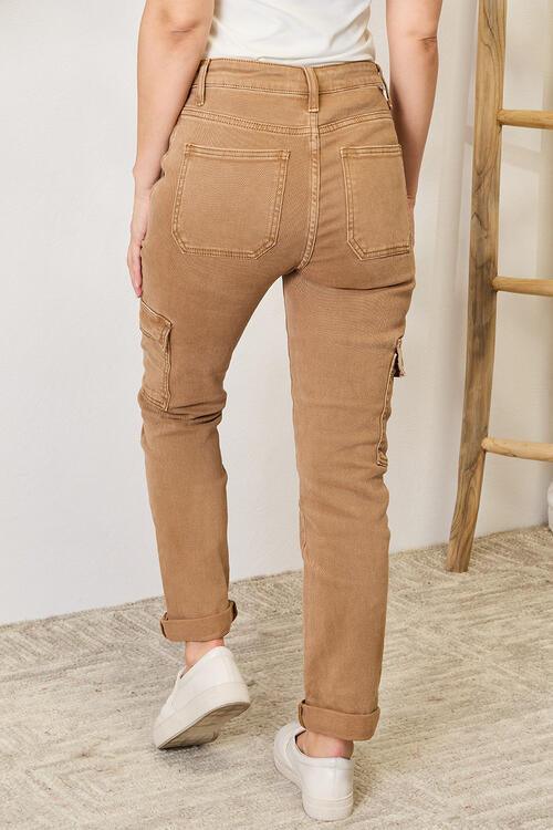 Risen High Waist Straight Jeans with Pockets in Cocoa - Wildflower Hippies