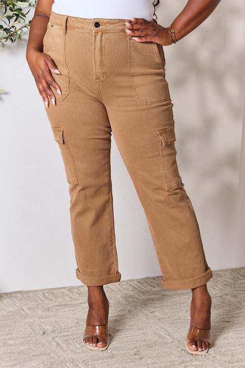 Risen High Waist Straight Jeans with Pockets in Cocoa - Wildflower Hippies