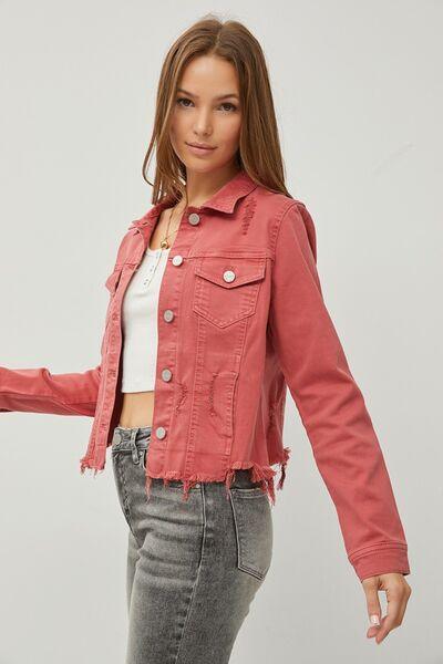 RISEN Raw Hem Button Up Cropped Denim Jacket - Wildflower Hippies