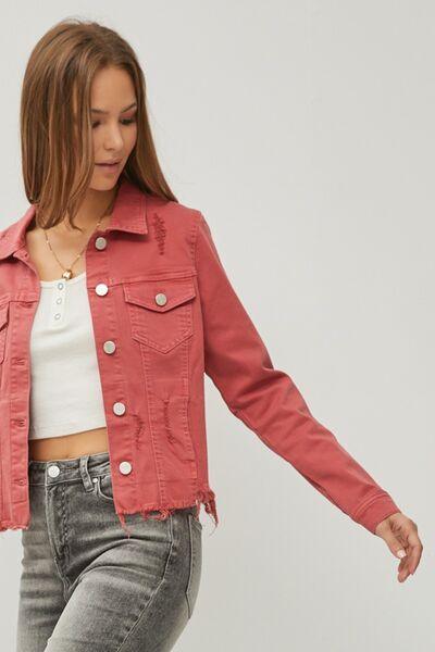 RISEN Raw Hem Button Up Cropped Denim Jacket - Wildflower Hippies