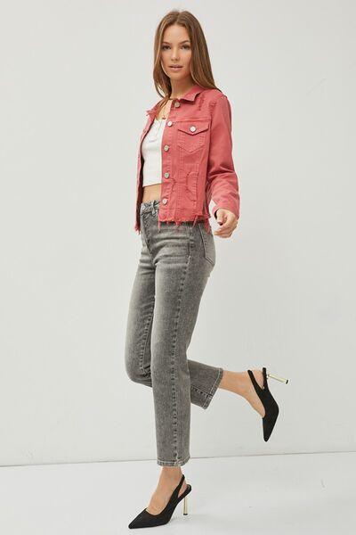 RISEN Raw Hem Button Up Cropped Denim Jacket - Wildflower Hippies