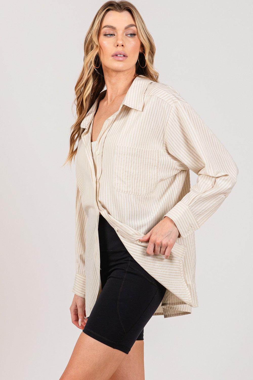 SAGE + FIG Striped Button Up Long Sleeve Shirt - Wildflower Hippies
