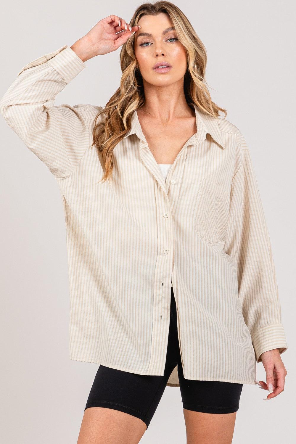 SAGE + FIG Striped Button Up Long Sleeve Shirt - Wildflower Hippies