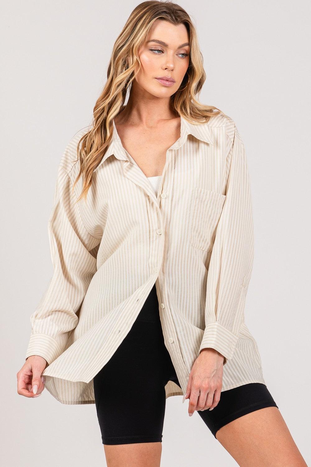 SAGE + FIG Striped Button Up Long Sleeve Shirt - Wildflower Hippies