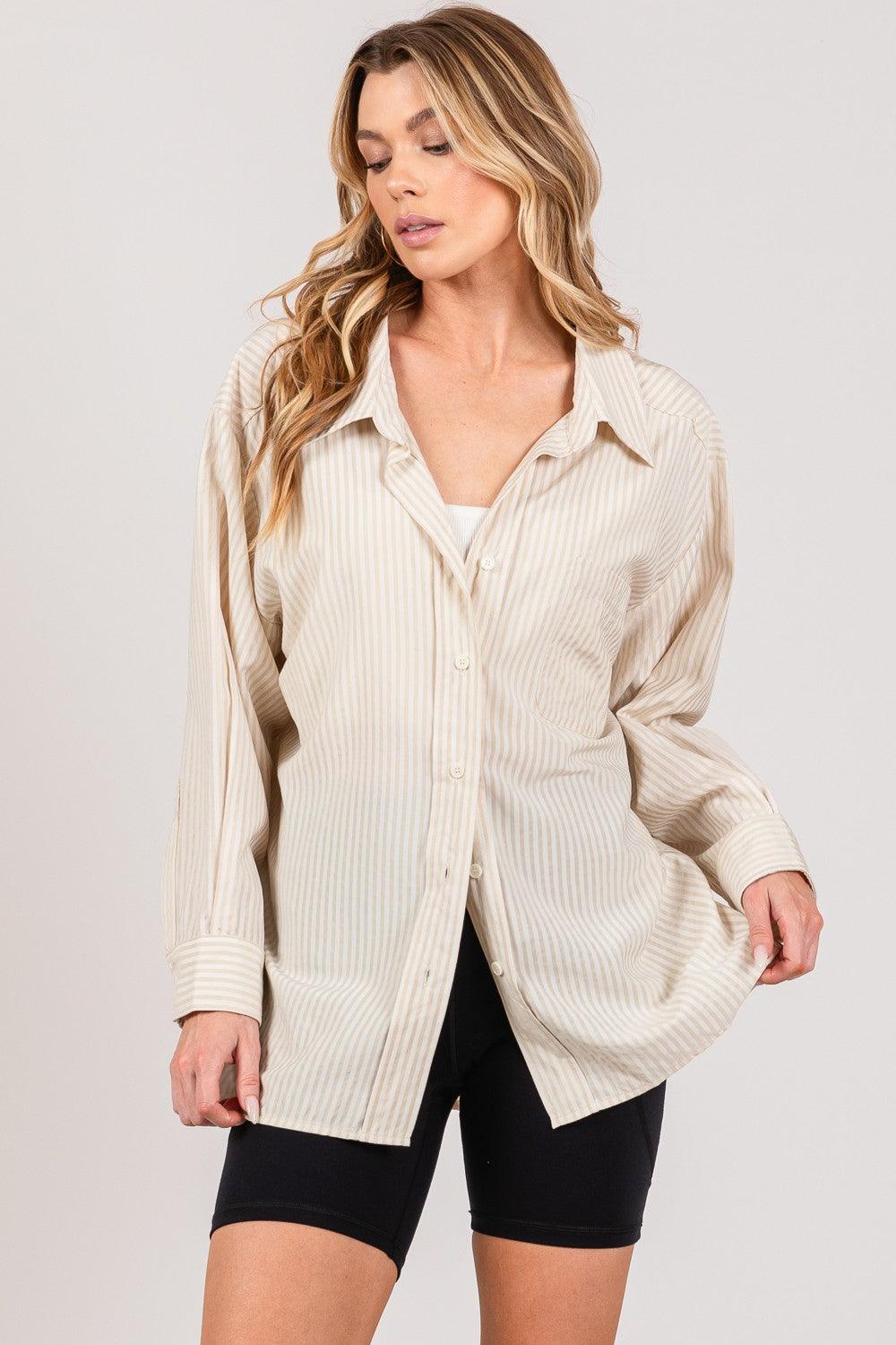 SAGE + FIG Striped Button Up Long Sleeve Shirt - Wildflower Hippies