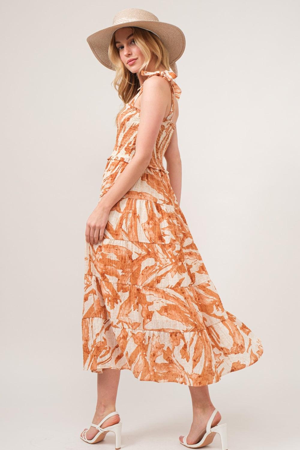 And The Why Tie Shoulder Smocked Midi Tiered Dress - Wildflower Hippies