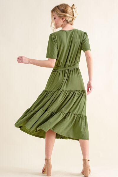 And The Why Soft Short Sleeve Tiered Midi Dress - Wildflower Hippies