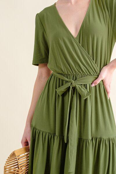 And The Why Soft Short Sleeve Tiered Midi Dress - Wildflower Hippies