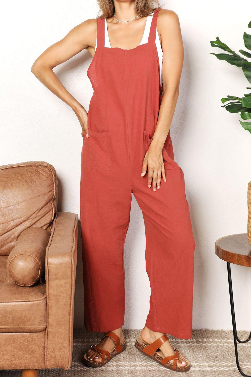 Double Take Wide Leg Overalls with Front Pockets - Wildflower Hippies