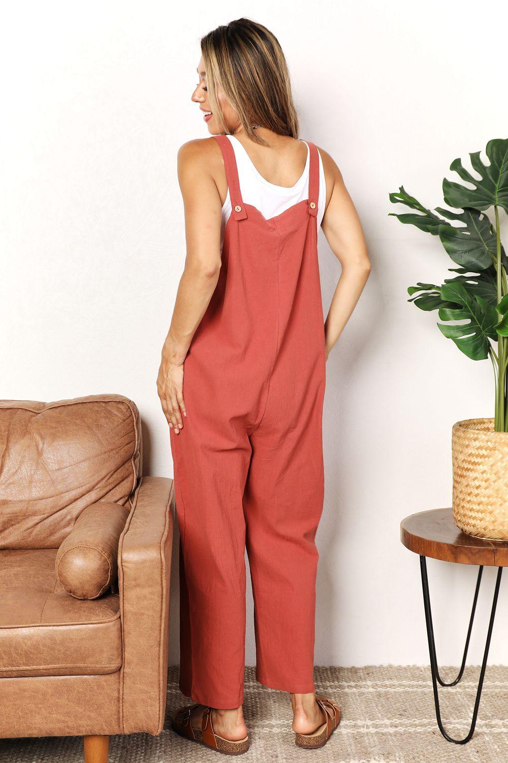 Double Take Wide Leg Overalls with Front Pockets - Wildflower Hippies