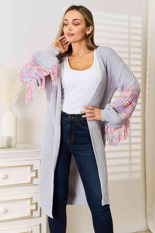 Woven Right Fringe Sleeve Dropped Shoulder Cardigan - Wildflower Hippies