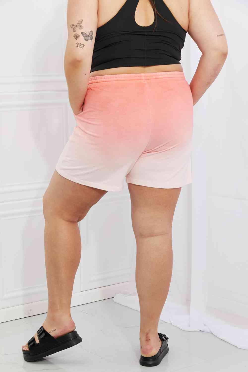 Zenana In The Zone Full Size Dip Dye High Waisted Shorts in Coral - Wildflower Hippies