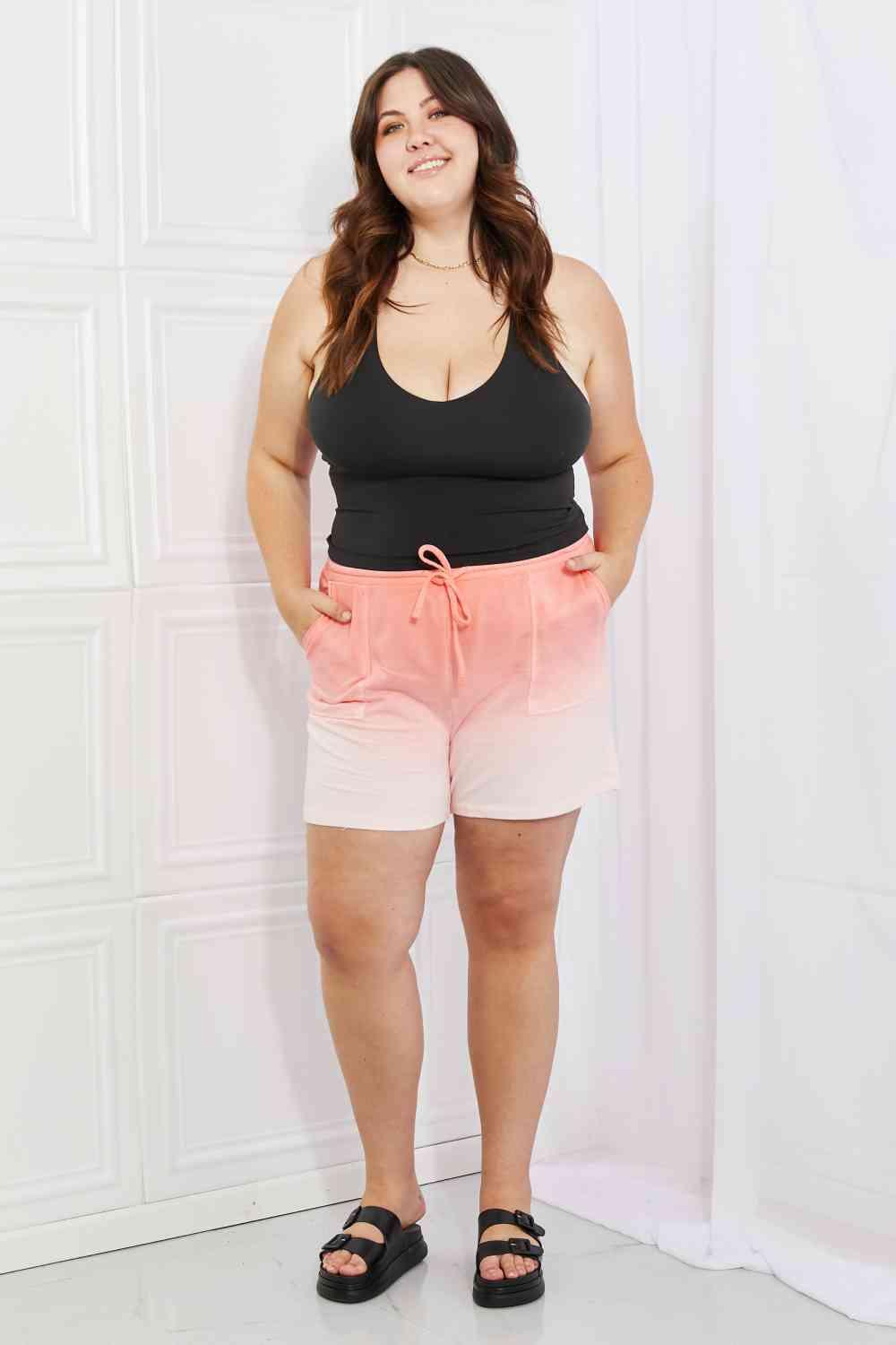 Zenana In The Zone Full Size Dip Dye High Waisted Shorts in Coral - Wildflower Hippies