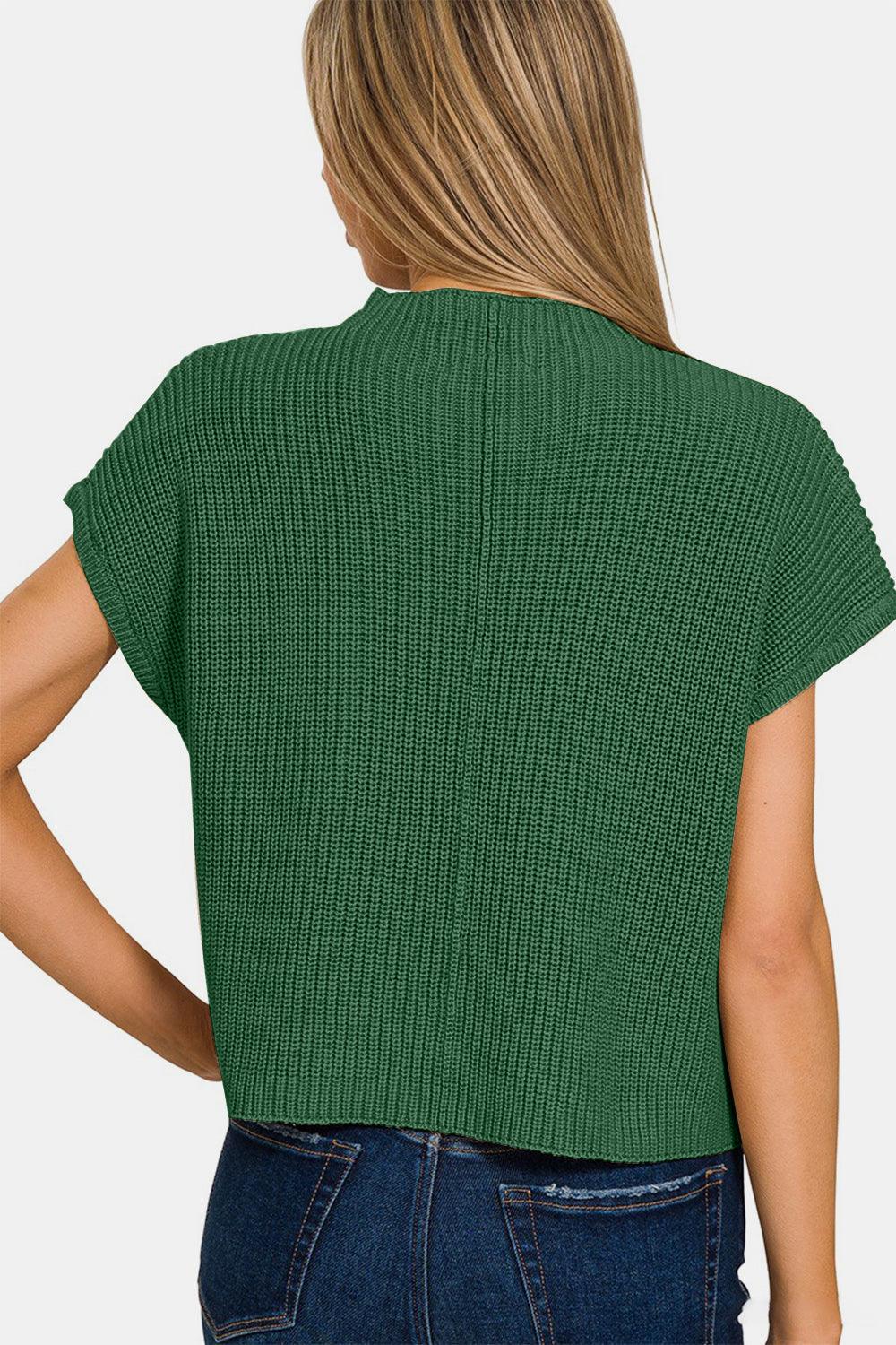Zenana Mock Neck Short Sleeve Cropped Sweater - Wildflower Hippies