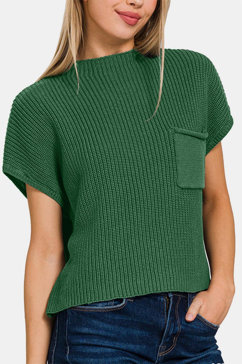 Zenana Mock Neck Short Sleeve Cropped Sweater - Wildflower Hippies